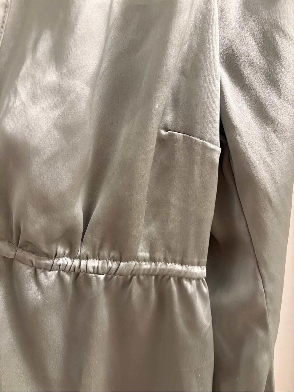 Abercrombie & Fitch Sage Green Satin V-Neck Blouse with Tie - Picture 4 of 8